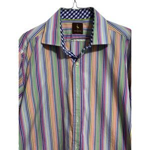 Tailorbyrd Multi Color Mix Print Dress Shirt Cuffed Size XL